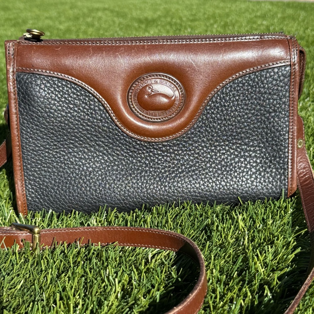 Vintage Dooney & Bourke Black and Brown Leather Crossbody Bag Purse